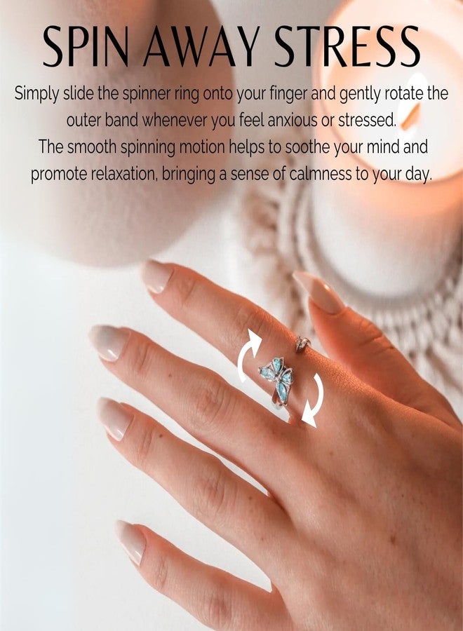 Halukakah Platinum Plated Anxiety Spinning Ring: Stylish Crystal Butterfly Stress Relief Jewelry with Beads Spinner,Himalaya Salt Added,Size Adjustable,Gift for Women,Daughter,and Mom - Image 2